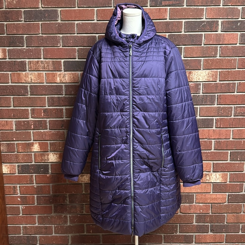 Cotton Traders Long Quilted Purple Coat Size 20